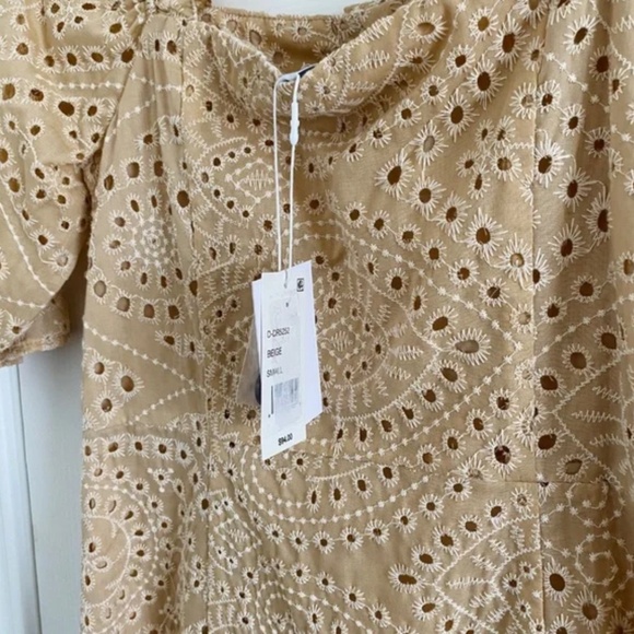 Beige Embroidered Square Neck Button-down Dress - Picture 15 of 16